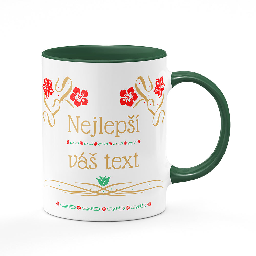 Keramický hrnek bílý s zeleným lemem vnitřkem a uchem motiv Květinový motiv - Nejlepší ...