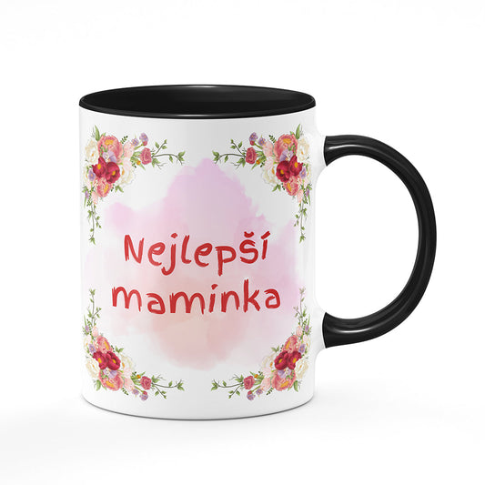 Keramický hrnek bílý s černým lemem vnitřkem a uchem motiv Nejlepší maminka