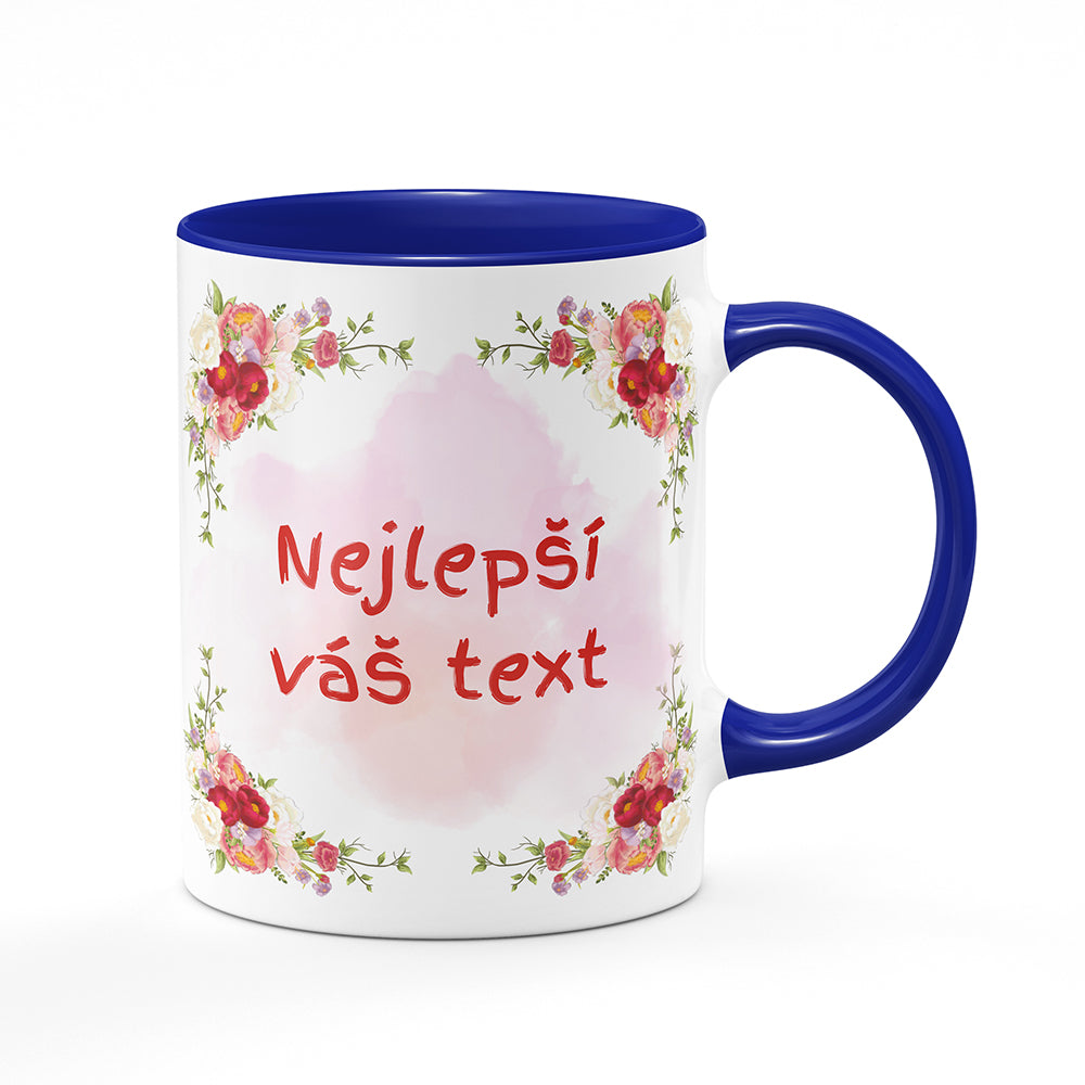 Keramický hrnek bílý s modrým lemem vnitřkem a uchem motiv Květinový motiv - Nejlepší ...