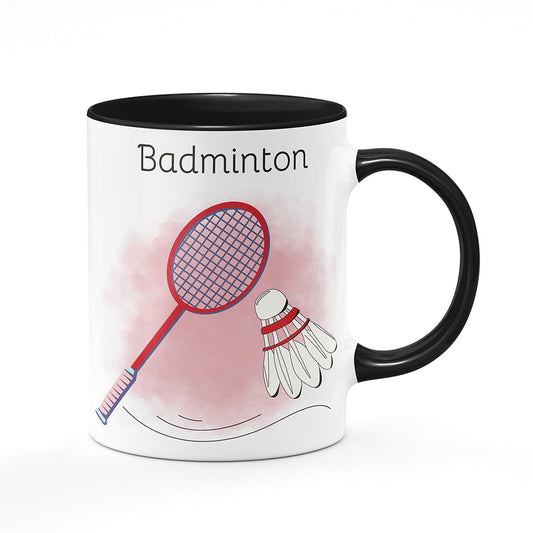 Keramický hrnek bílý s černým lemem vnitřkem a uchem motiv Badminton