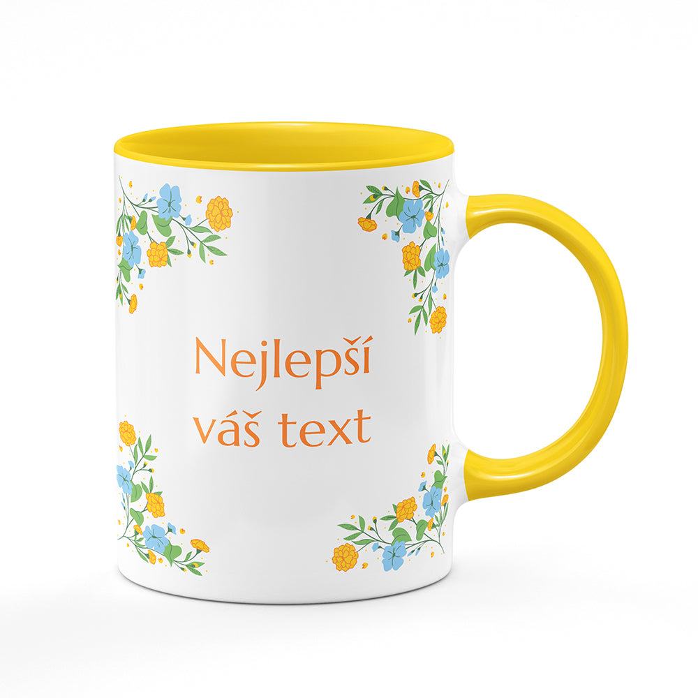 Keramický hrnek bílý s žlutým lemem vnitřkem a uchem motiv Květinový motiv - Nejlepší ...