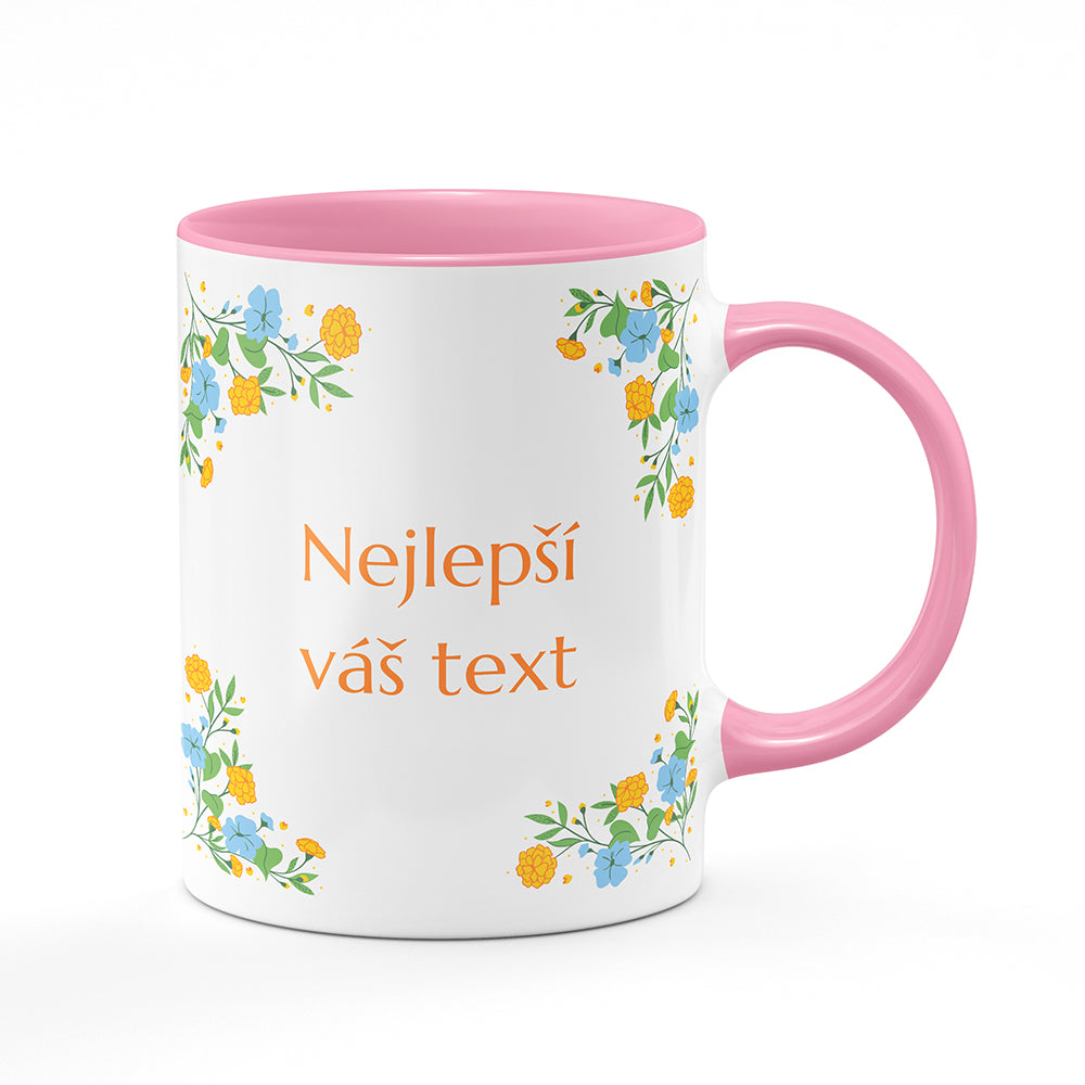 Keramický hrnek bílý s růžovým lemem vnitřkem a uchem motiv Květinový motiv - Nejlepší ...