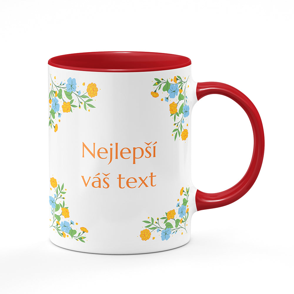 Keramický hrnek bílý s červeným lemem vnitřkem a uchem motiv Květinový motiv - Nejlepší ...