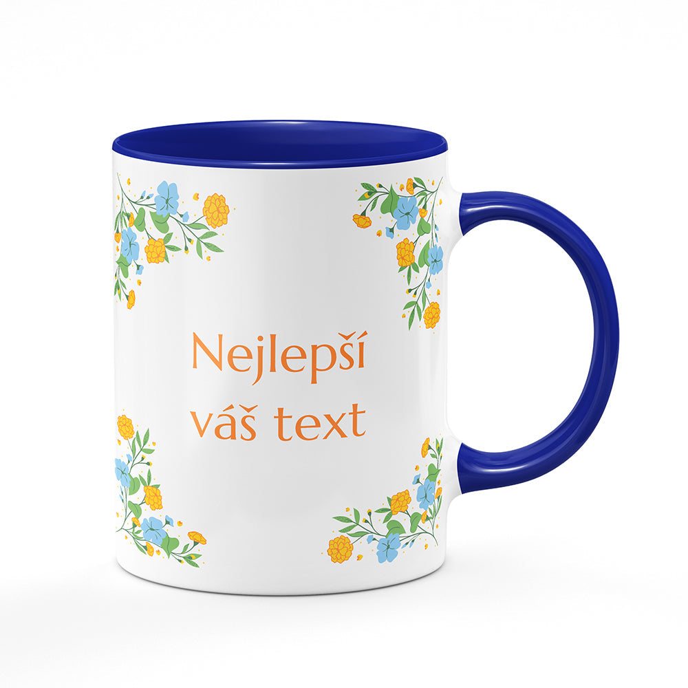 Keramický hrnek bílý s modrým lemem vnitřkem a uchem motiv Květinový motiv - Nejlepší ...