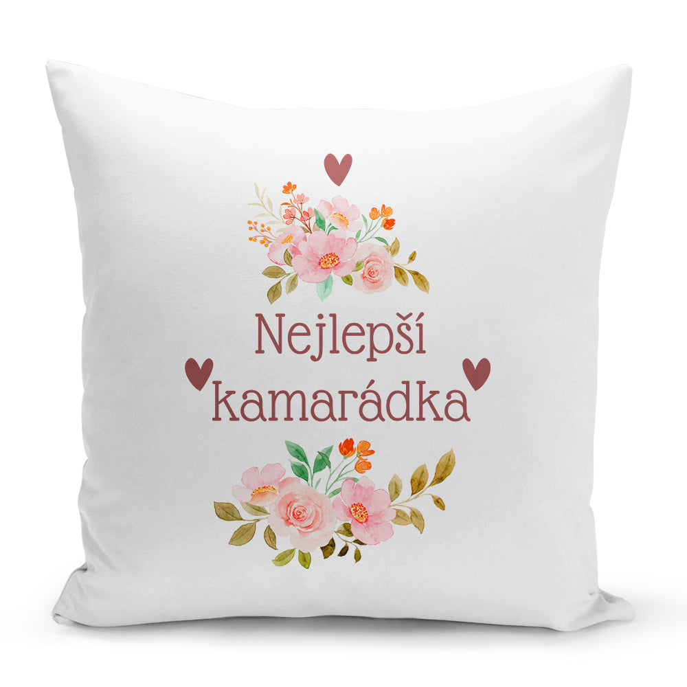 Bílý polštář s oboustranným potiskem a zipem motiv Nejlepší kamarádka