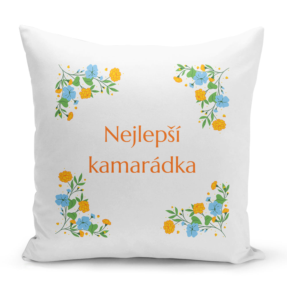 Bílý polštář s oboustranným potiskem a zipem motiv Nejlepší kamarádka