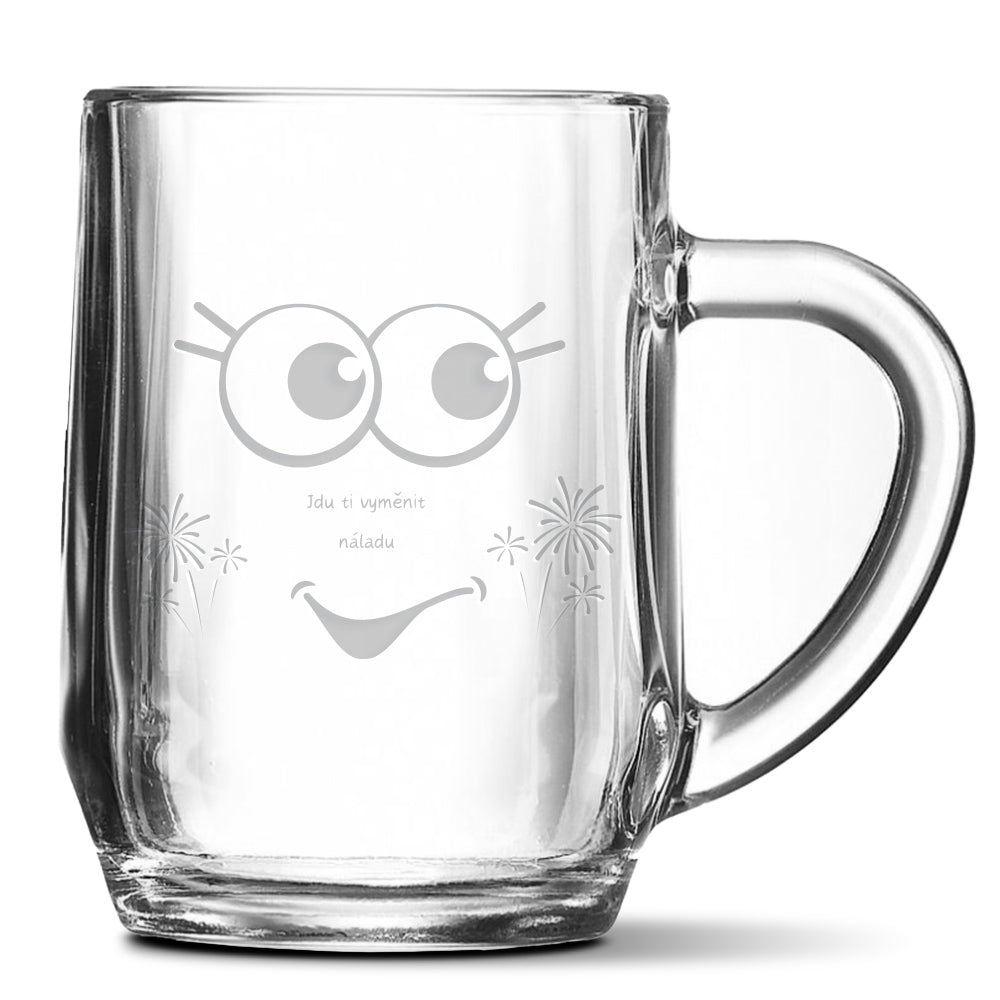 Skleněný pivní půllitr s gravírovaným motivemJdu Ti vyměnit náladu