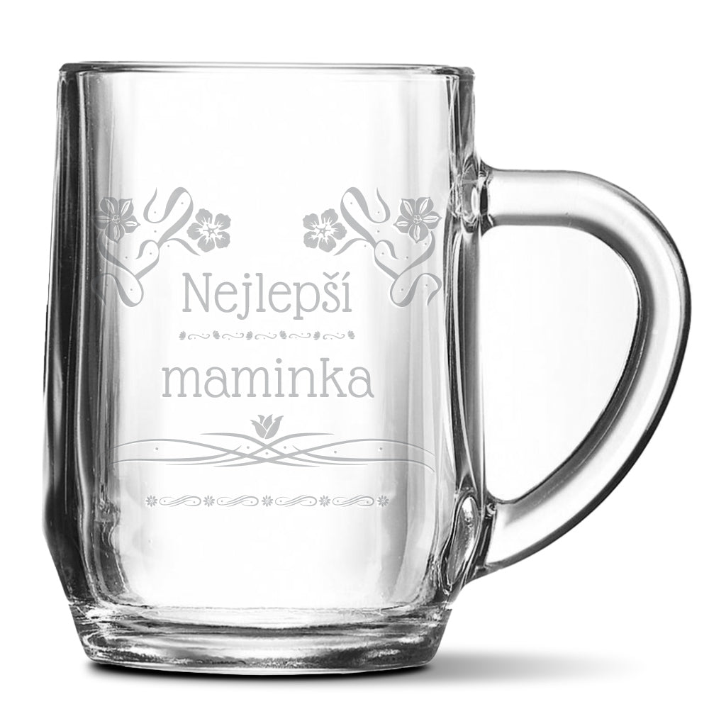 Skleněný pivní půllitr s gravírovaným motivemNejlepší maminka