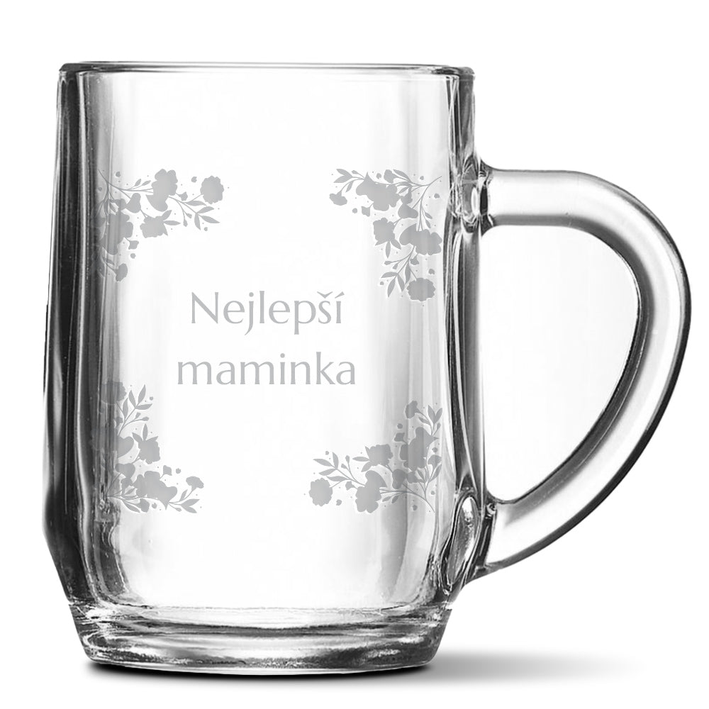 Skleněný pivní půllitr s gravírovaným motivemNejlepší maminka