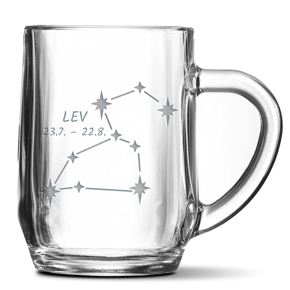 Skleněný pivní půllitr s gravírovaným motivem Lev