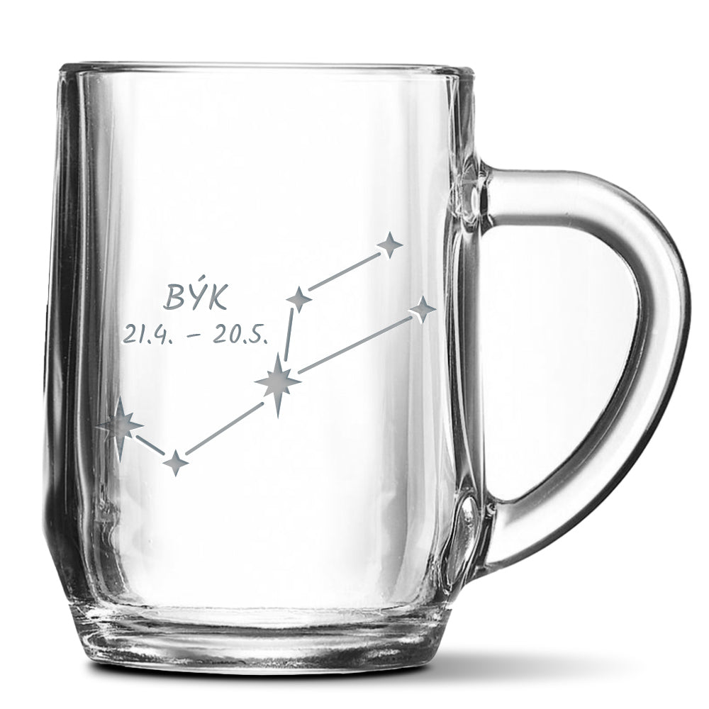 Skleněný pivní půllitr s gravírovaným motivem Býk