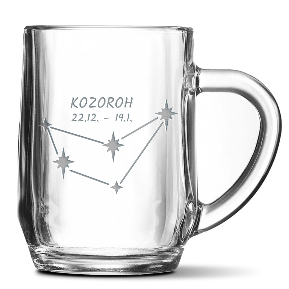 Skleněný pivní půllitr s gravírovaným motivem Kozoroh
