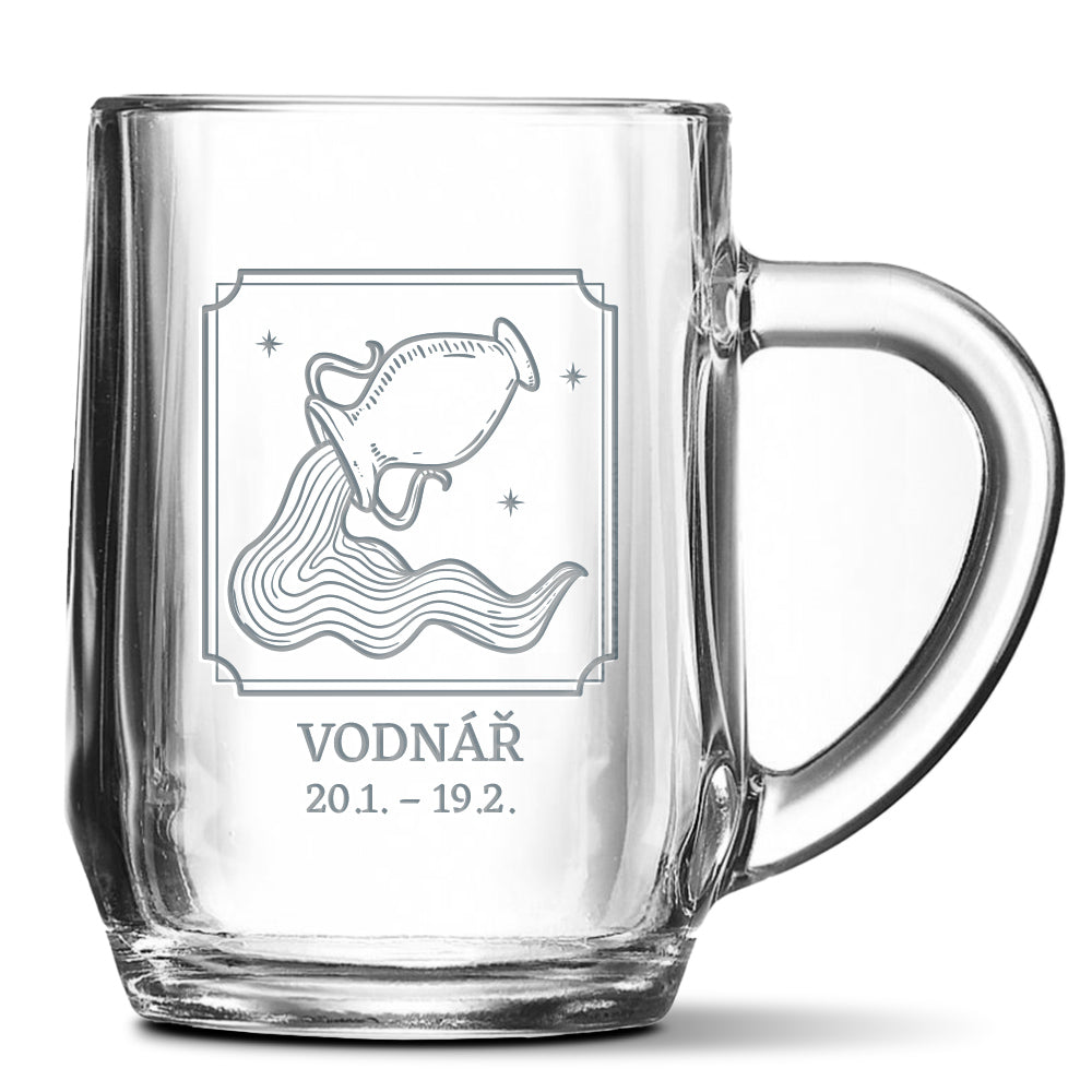 Skleněný pivní půllitr s gravírovaným motivem Vodnář