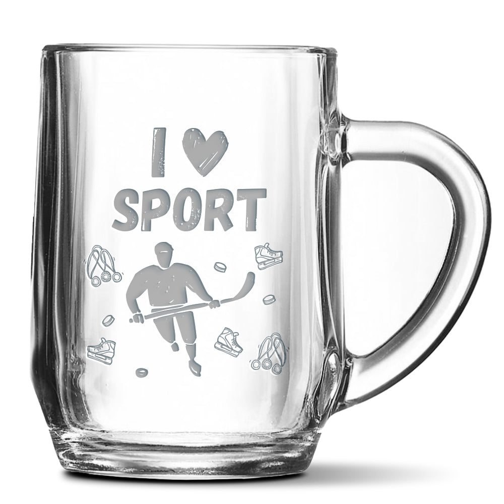 Skleněný pivní půllitr s gravírovaným motivem Hokej
