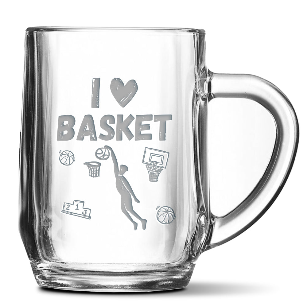 Skleněný pivní půllitr s gravírovaným motivem Basketball