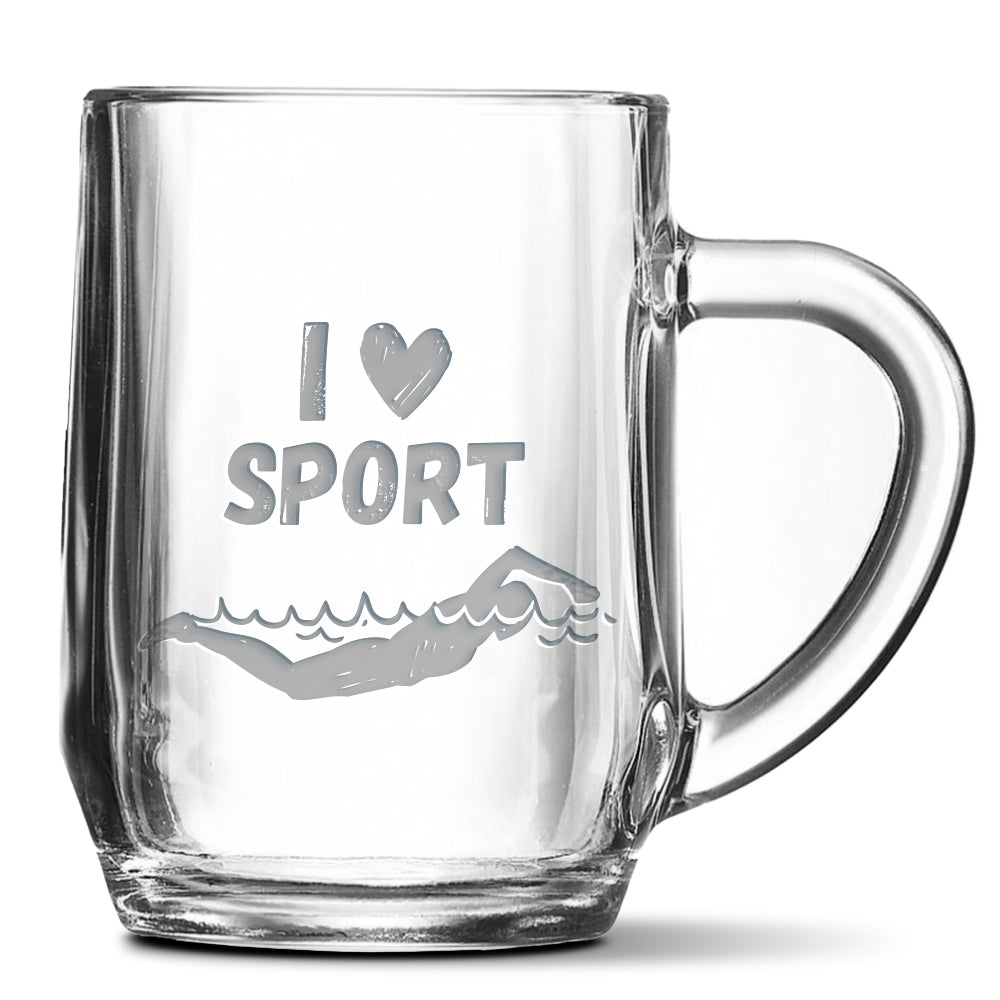 Skleněný pivní půllitr s gravírovaným motivem Plavání