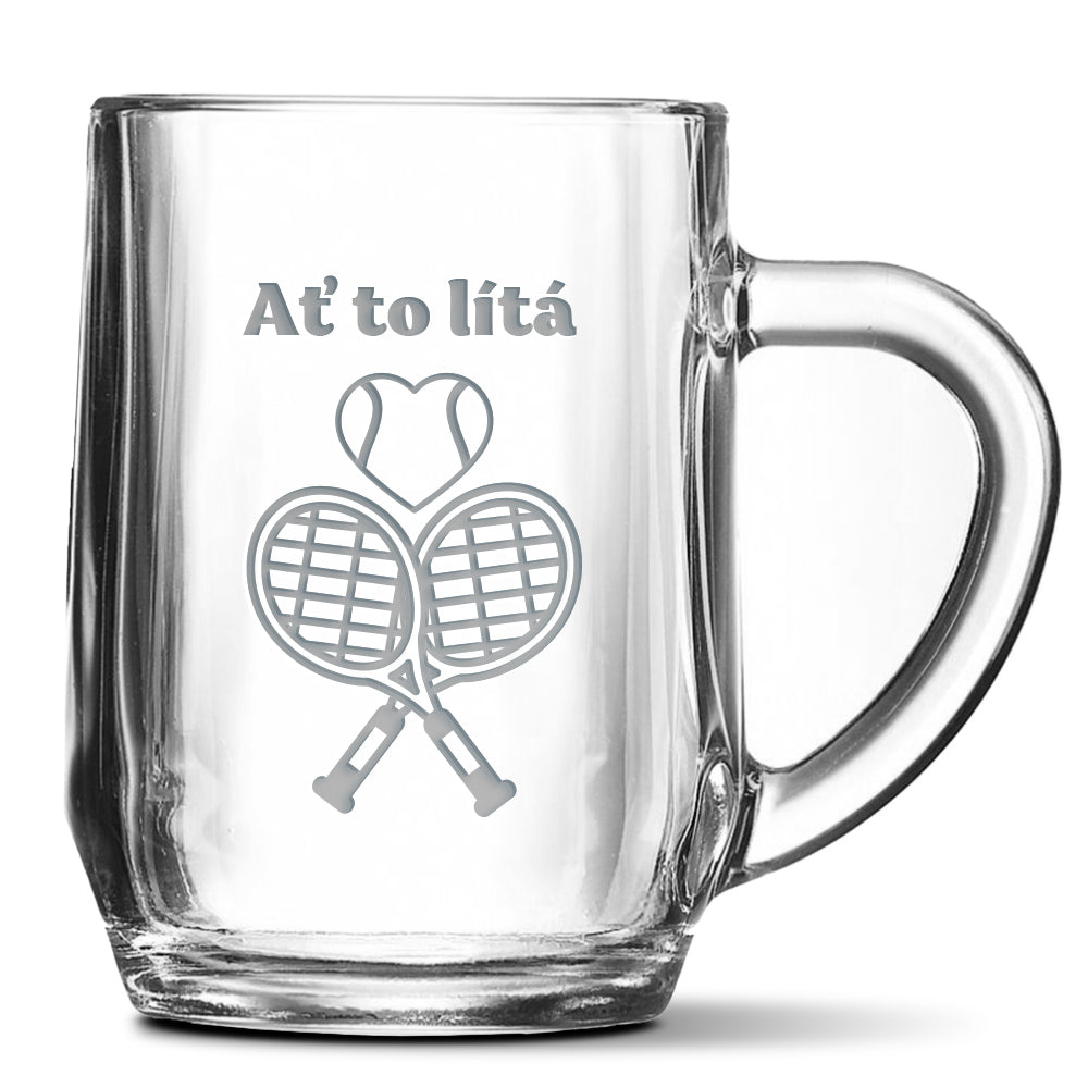 Skleněný pivní půllitr s gravírovaným motivem Tenis