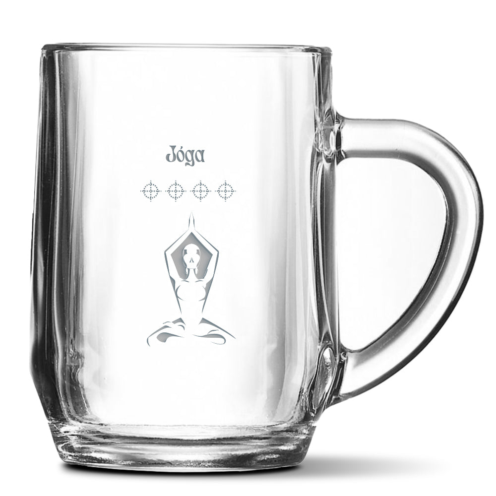 Skleněný pivní půllitr s gravírovaným motivem Jóga