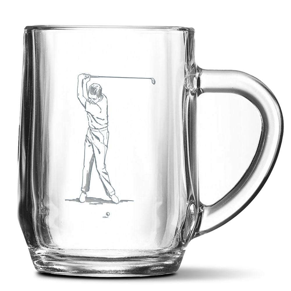 Skleněný pivní půllitr s gravírovaným motivem Golf