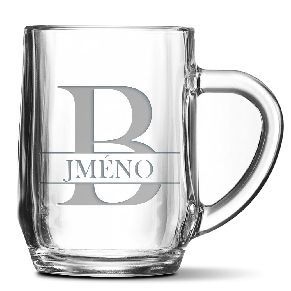 Skleněný pivní půllitr s gravírovaným motivem Se jménem B…
