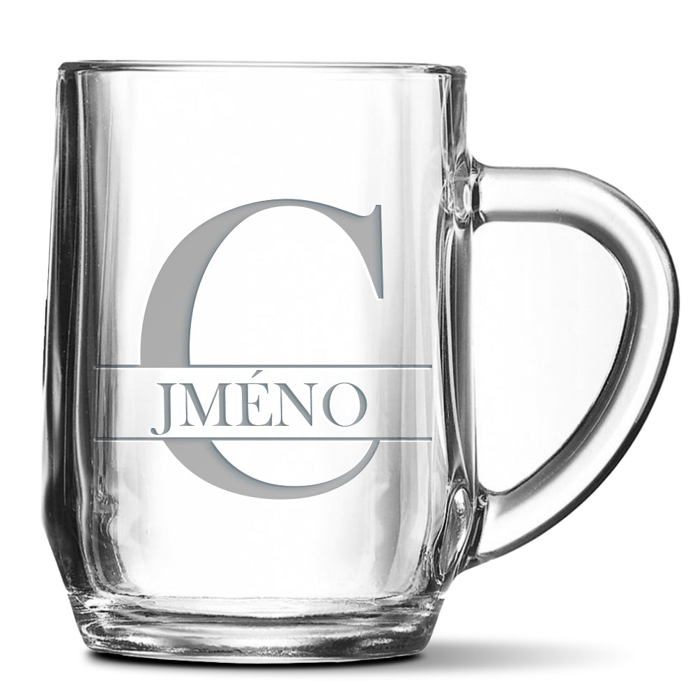 Skleněný pivní půllitr s gravírovaným motivem Se jménem C…