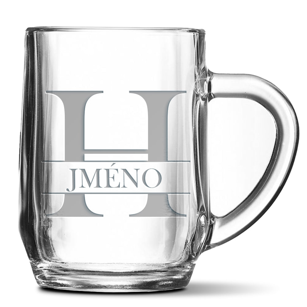 Skleněný pivní půllitr s gravírovaným motivem Se jménem H…
