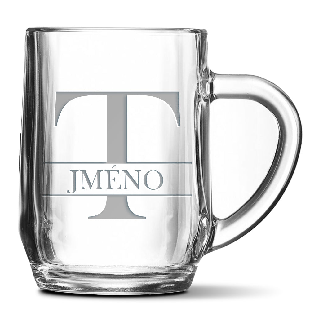 Skleněný pivní půllitr s gravírovaným motivem Se jménem T…