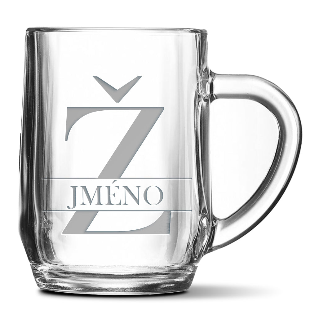 Skleněný pivní půllitr s gravírovaným motivem Se jménem Ž…