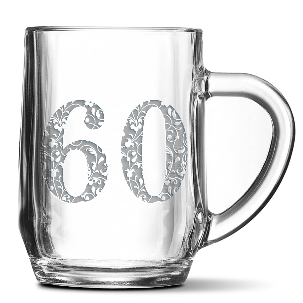 Skleněný pivní půllitr s gravírovaným motivem Věk 60