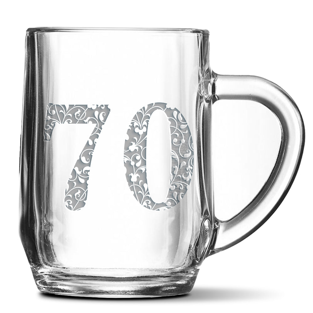 Skleněný pivní půllitr s gravírovaným motivem Věk 70
