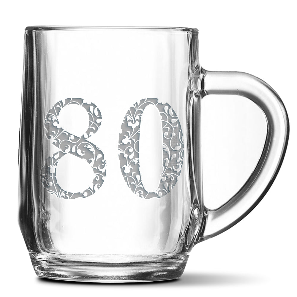 Skleněný pivní půllitr s gravírovaným motivem Věk 80