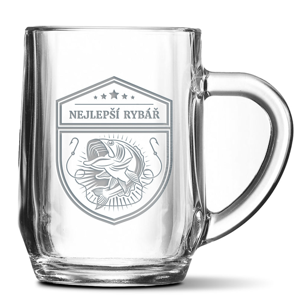 Skleněný pivní půllitr s gravírovaným motivem Nejlepší rybář