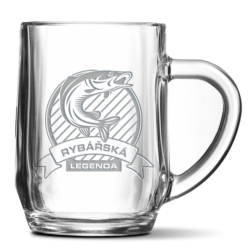 Skleněný pivní půllitr s gravírovaným motivem Rybářská legenda