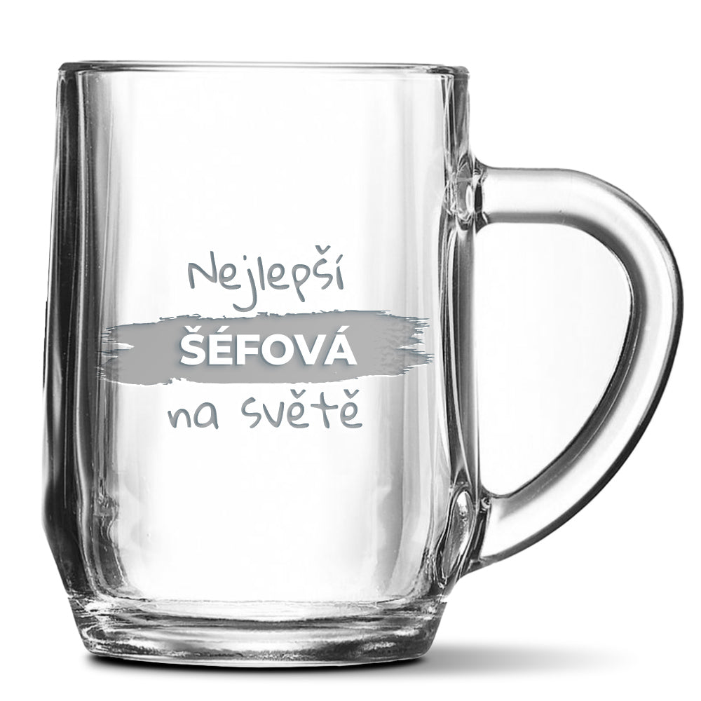 Skleněný pivní půllitr s gravírovaným motivem Nejlepší šéfová na světě