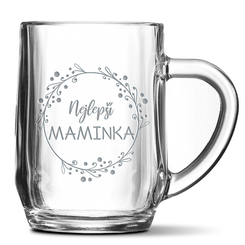 Skleněný pivní půllitr s gravírovaným motivem Nejlepší maminka