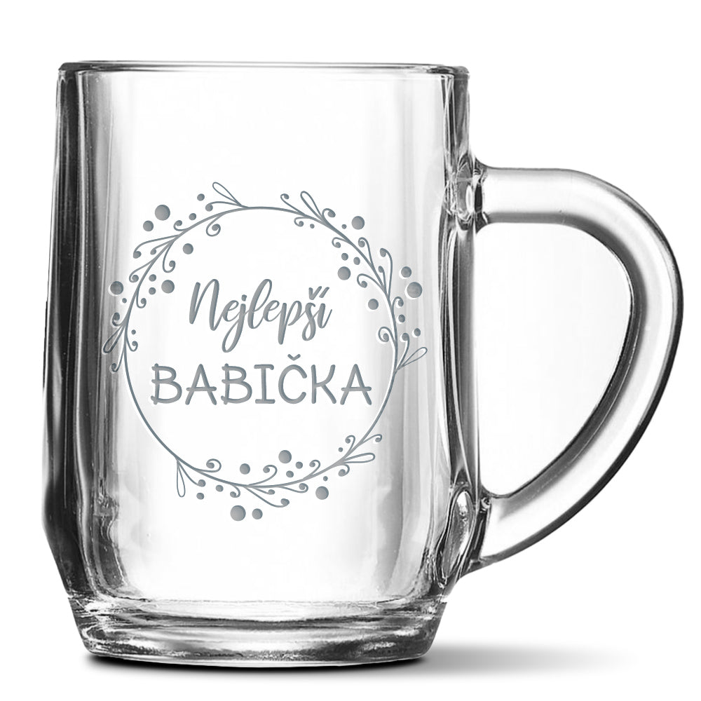 Skleněný pivní půllitr s gravírovaným motivem Nejlepší babička