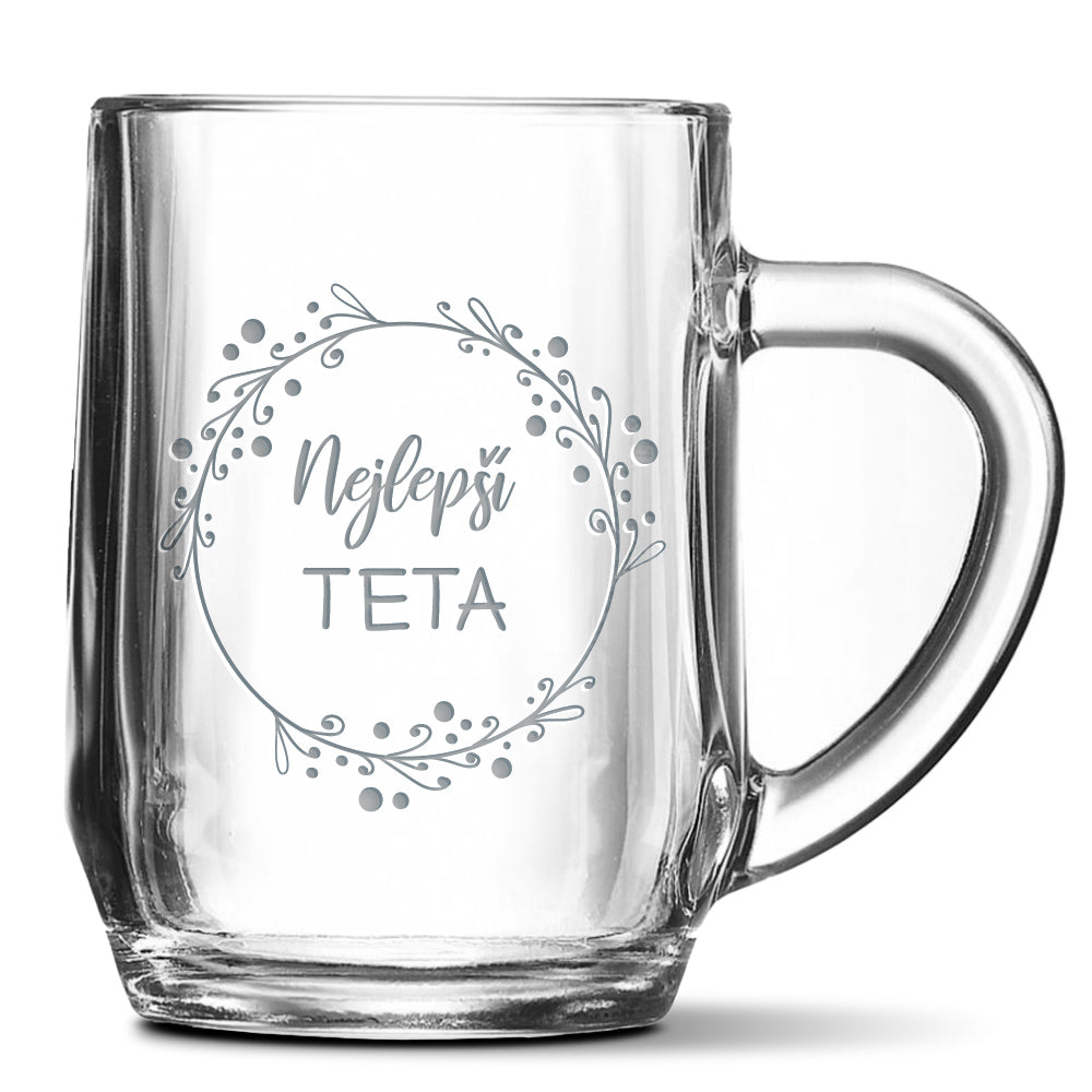 Skleněný pivní půllitr s gravírovaným motivem Nejlepší teta