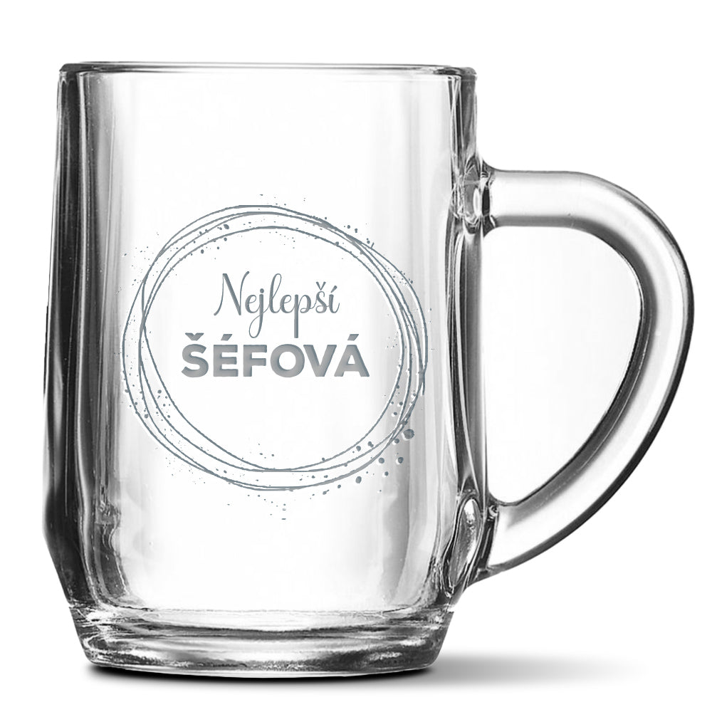Skleněný pivní půllitr s gravírovaným motivem Nejlepší šéfová