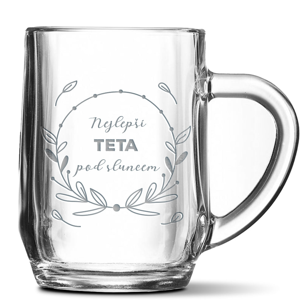 Skleněný pivní půllitr s gravírovaným motivem Nejlepší teta pod sluncem