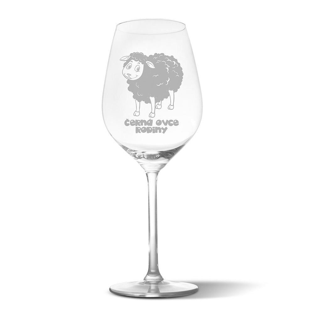 Sklenička na víno s gravírovaným motivem Černá ovce rodiny