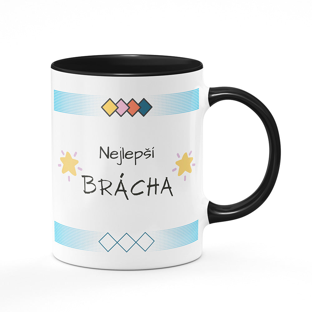 Keramický hrnek bílý s černým lemem vnitřkem a uchem motiv Nejlepší brácha