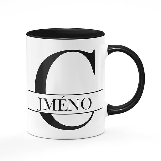 Keramický hrnek bílý s černým lemem vnitřkem a uchem motiv Se jménem C…