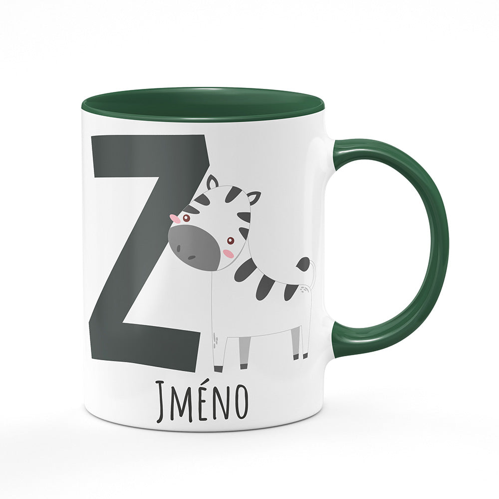 Keramický hrnek bílý s zeleným lemem vnitřkem a uchem motiv Se jménem Z…