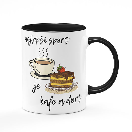 Keramický hrnek bílý s černým lemem vnitřkem a uchem motiv Nejlepší sport…