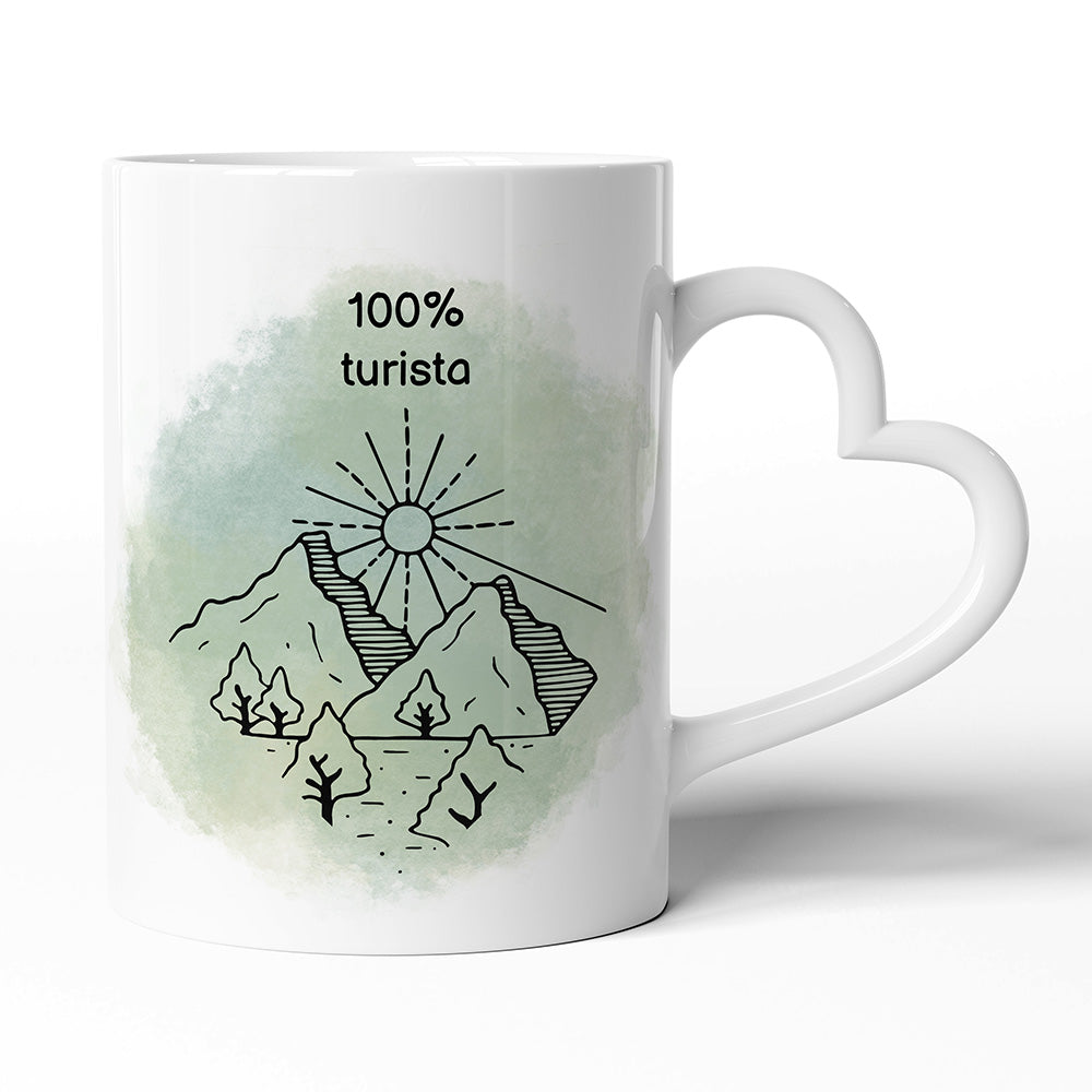 Keramický hrníček s uchem ve tvaru srdce motiv 100% turista