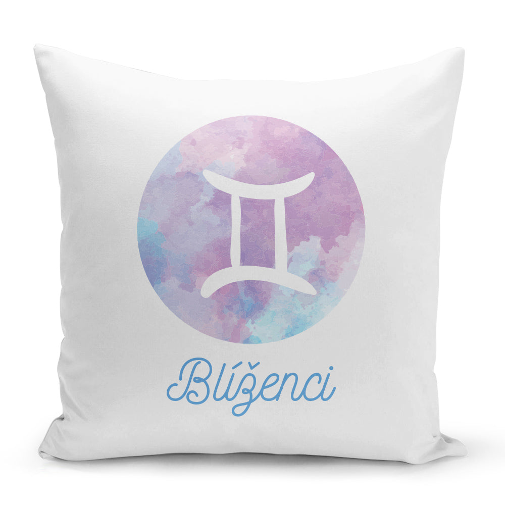 Bílý polštář 40 x 40 cm s motivem Blíženci