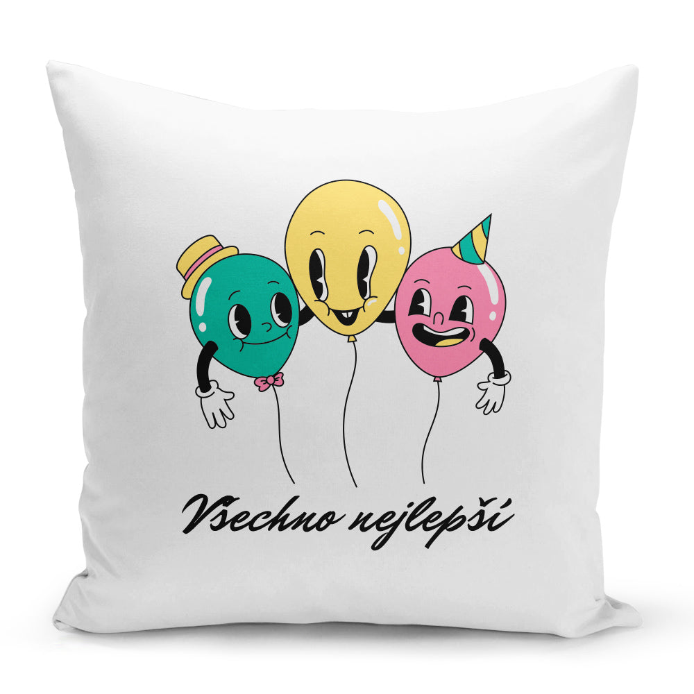 Bílý polštář 40 x 40 cm s motivem Všechno nejlepší