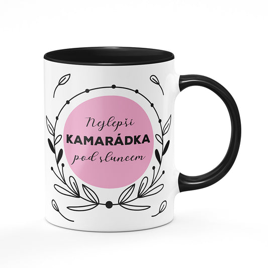 Keramický hrnek bílý s černým lemem vnitřkem a uchem motiv Nejlepší kamarádka pod sluncem