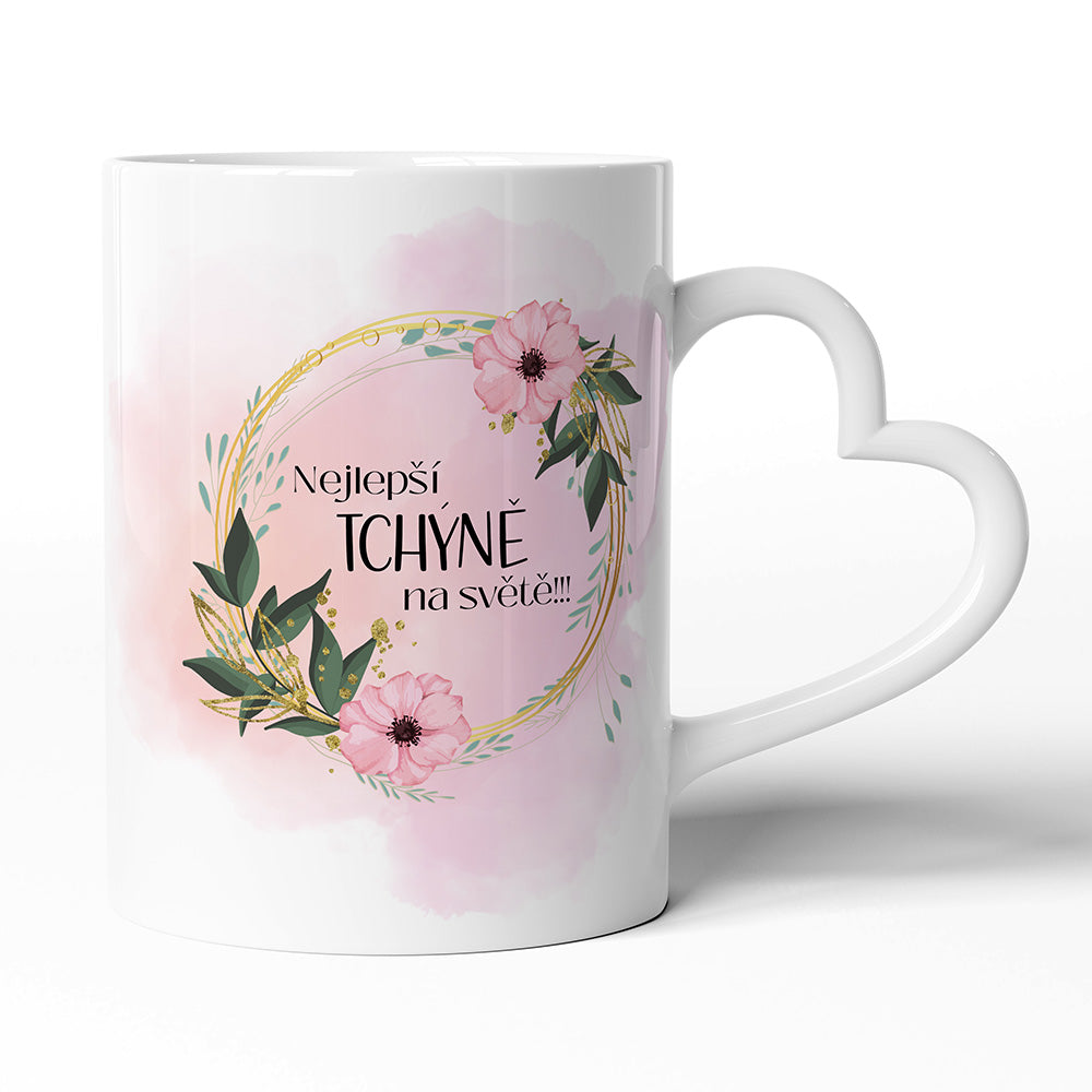 Keramický hrníček s uchem ve tvaru srdce motiv Nejlepší tchýně na světě