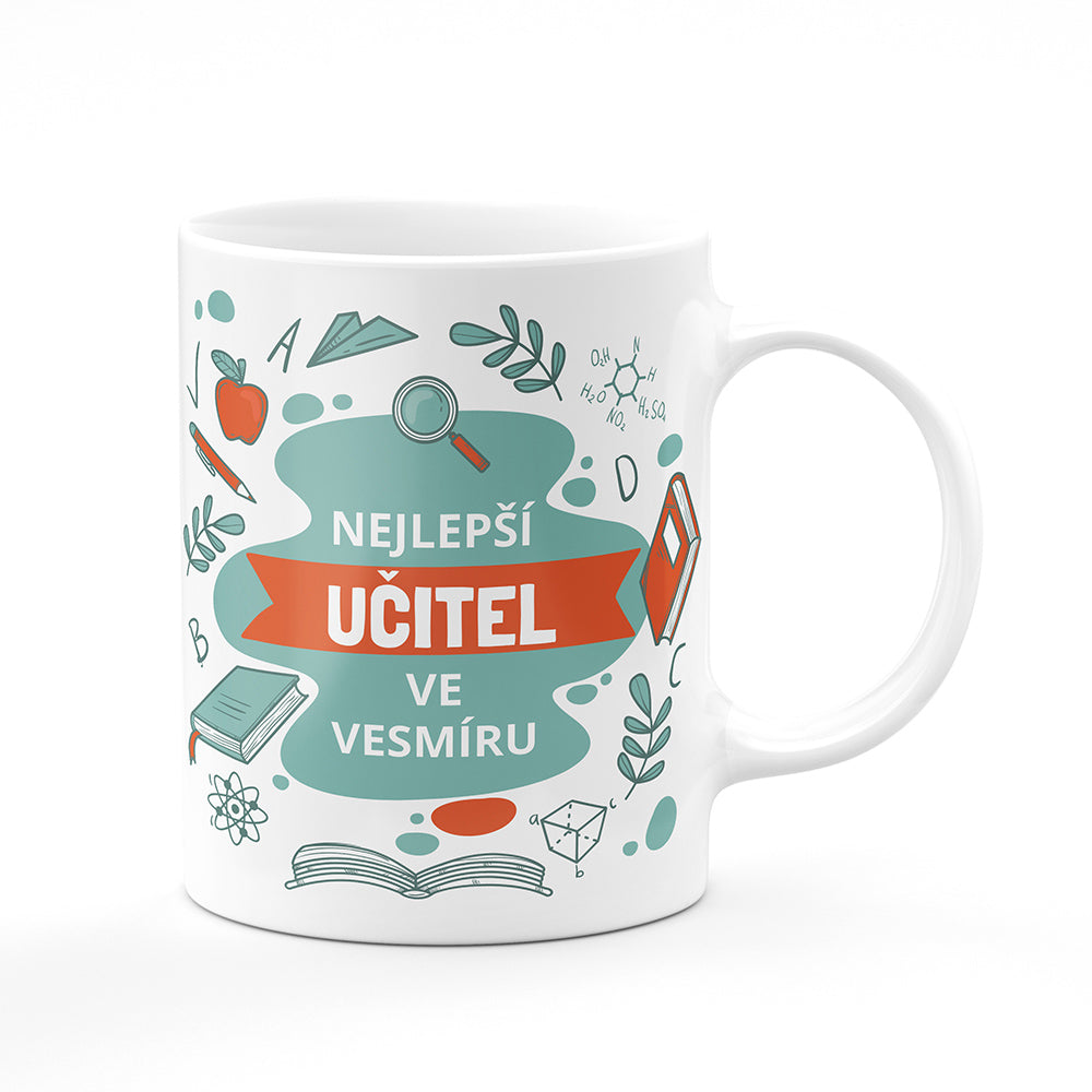 Keramický hrnek bílý motiv Nejlepší učitel ve vesmíru